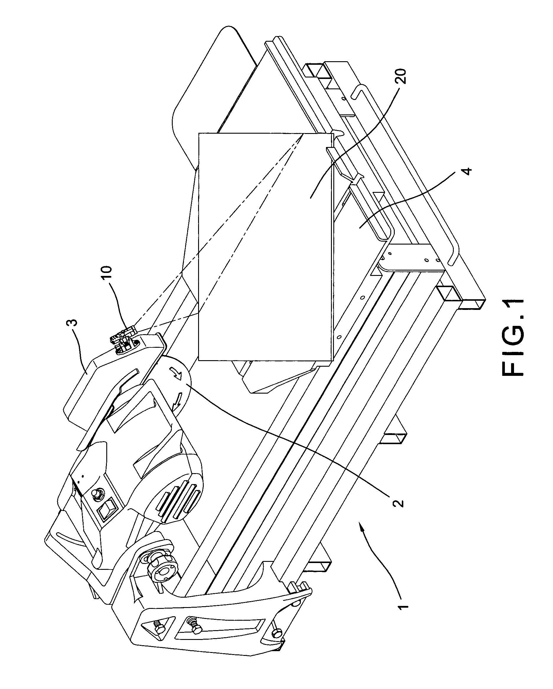 Laser light beam guiding device on a stone cutter