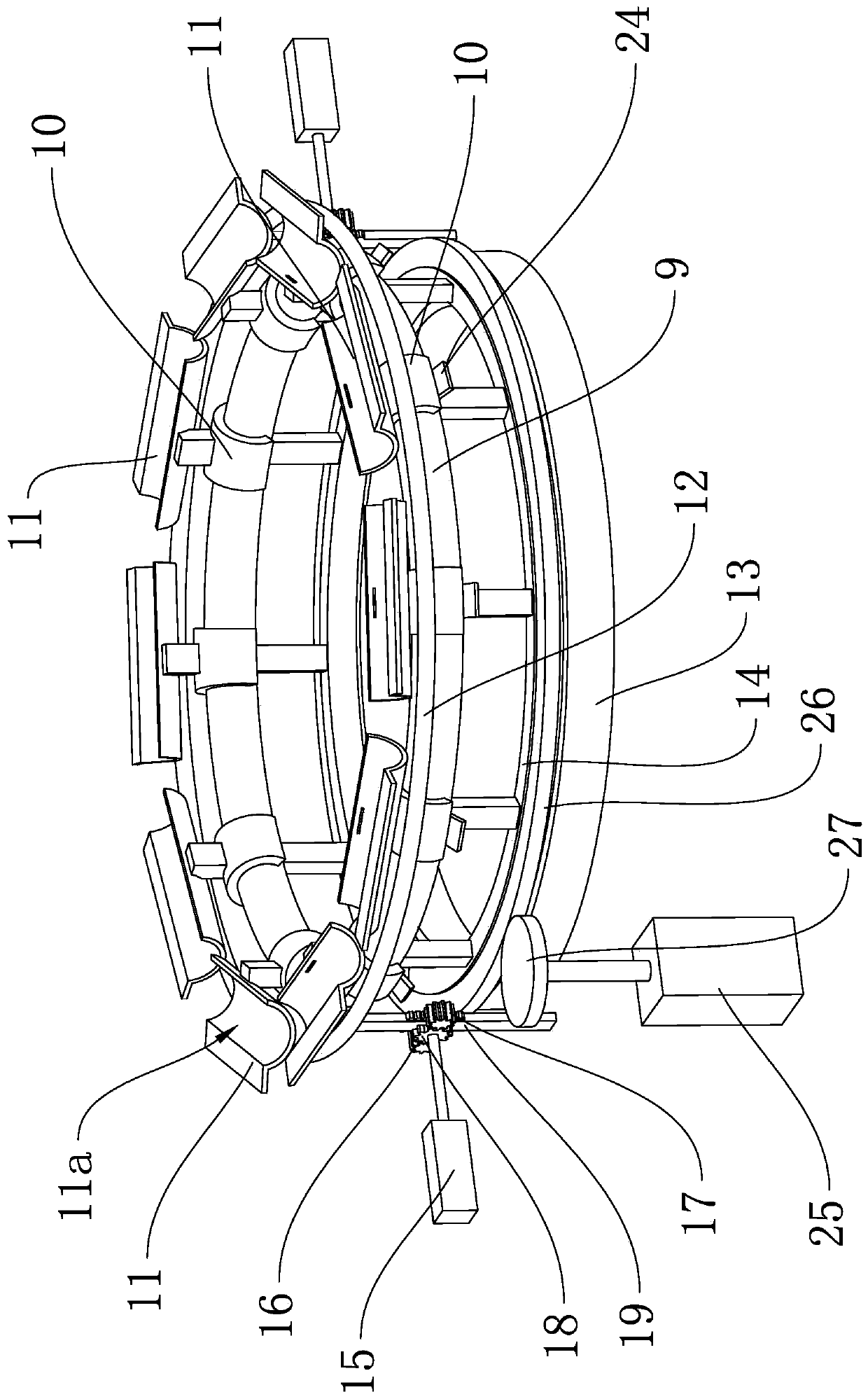 A biomass particle combustion device that can dry raw materials