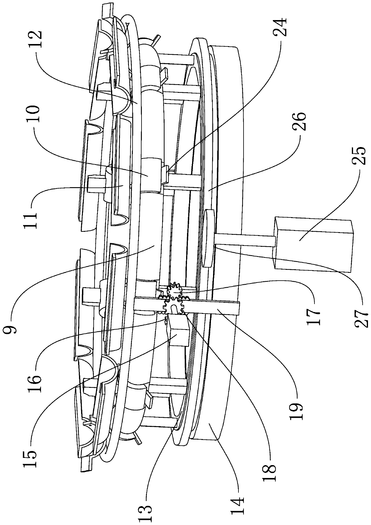 A biomass particle combustion device that can dry raw materials