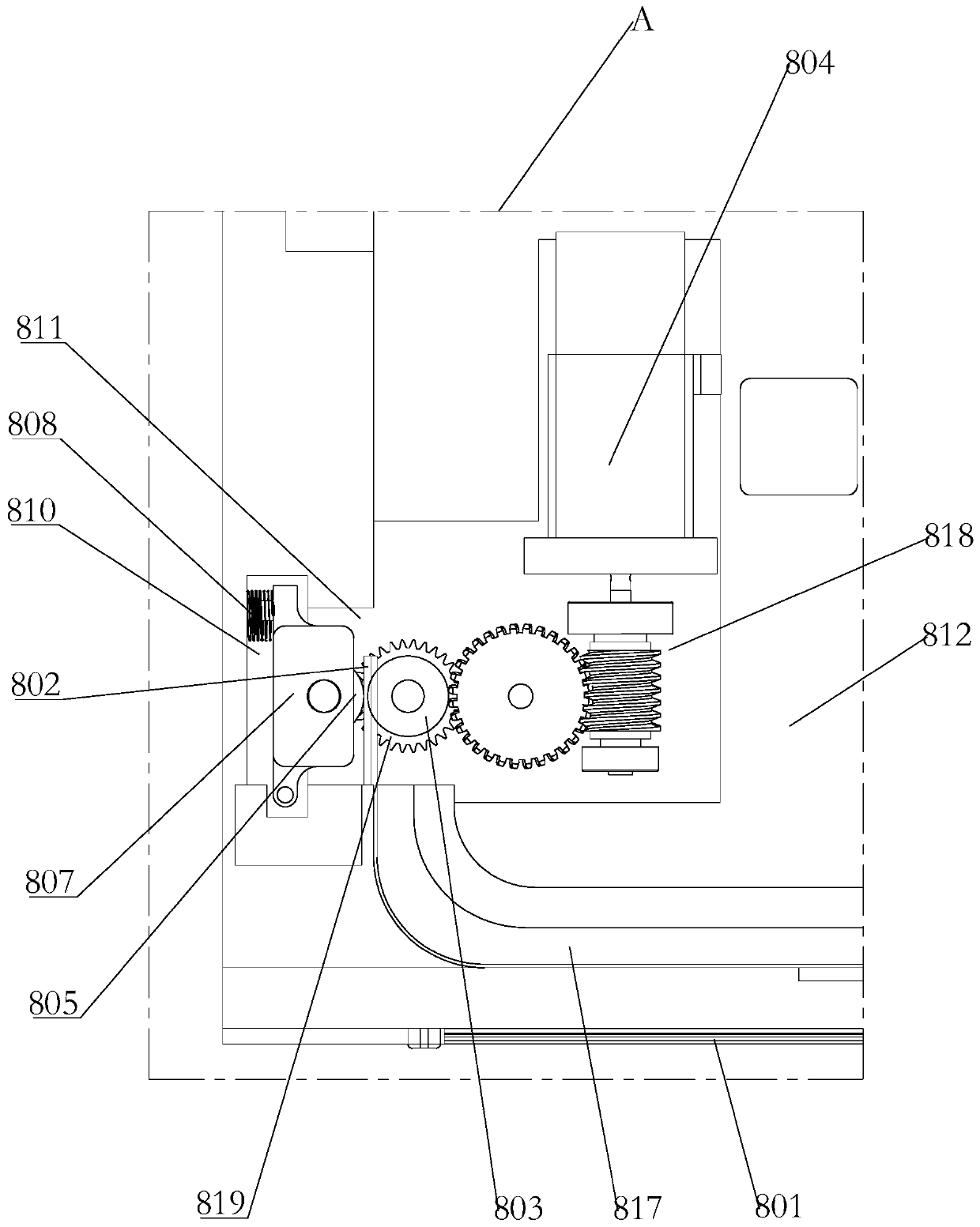 Driving device for optical inspection outside material cabin and exposure platform