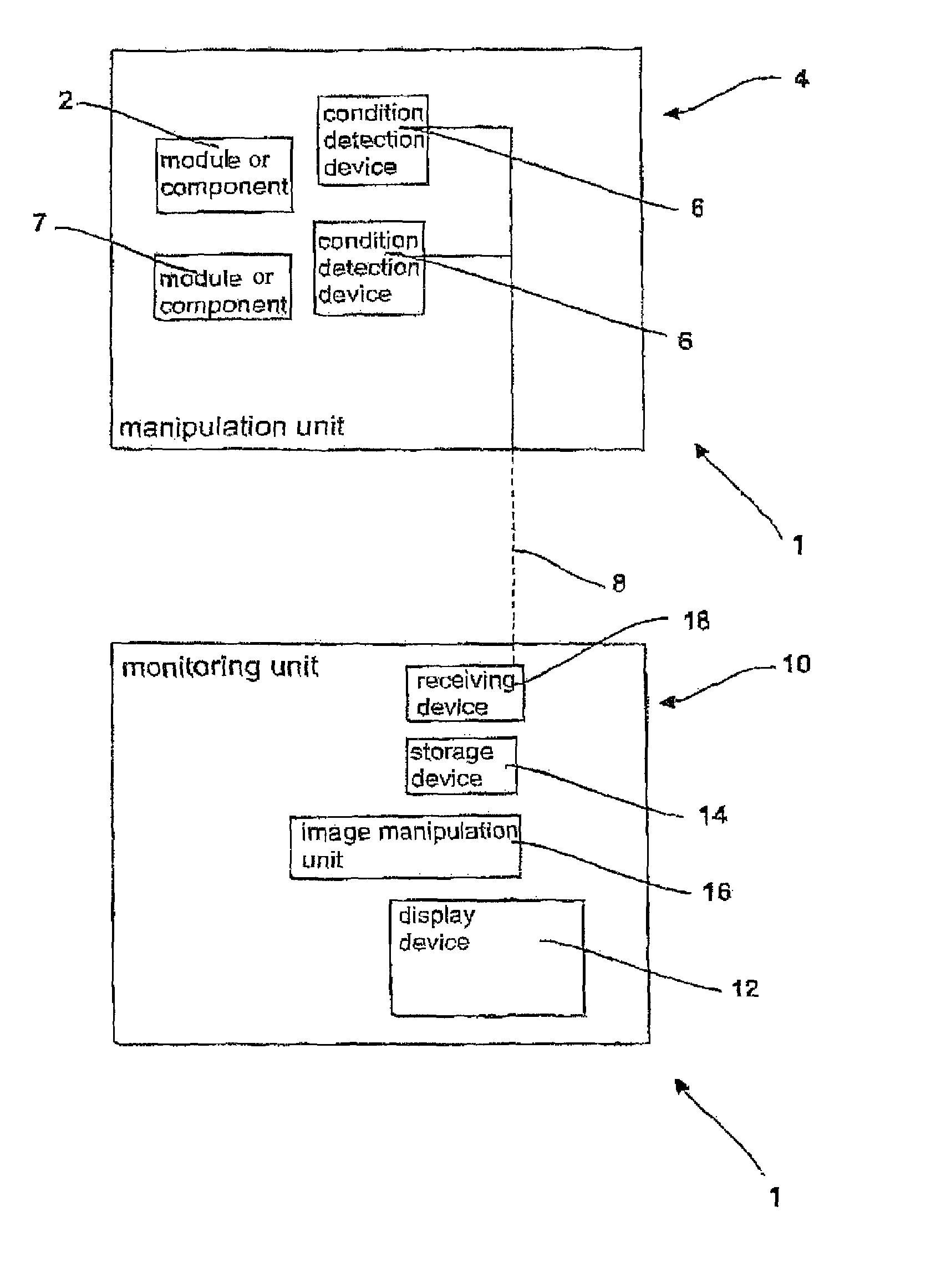 Monitoring unit for a device for manipulating containers