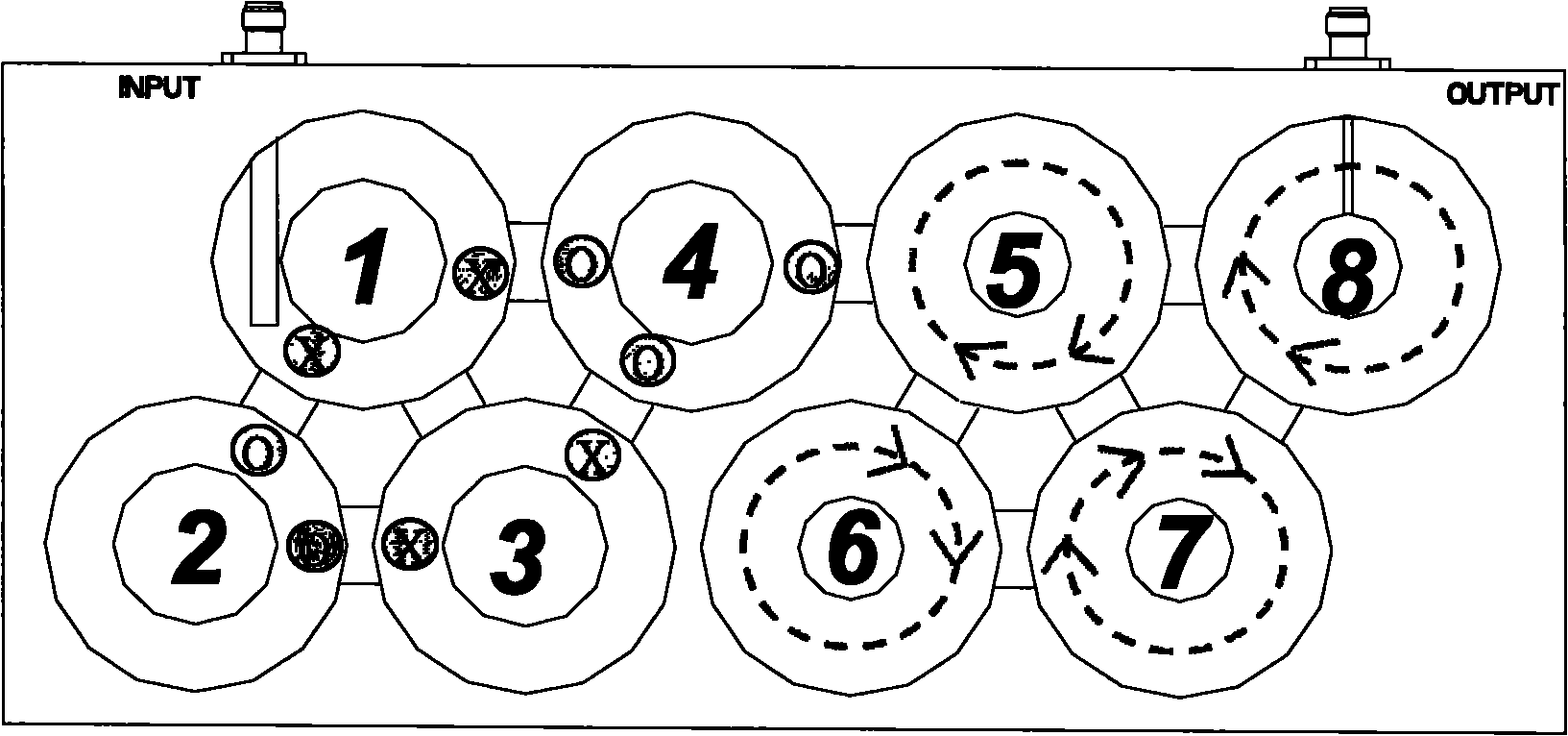 Cross coupling flying rod-free microwave filter with multiple transmission zeros