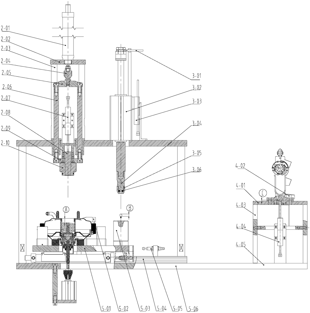 Assembling device and assembling method of automobile vacuum booster and brake master cylinder