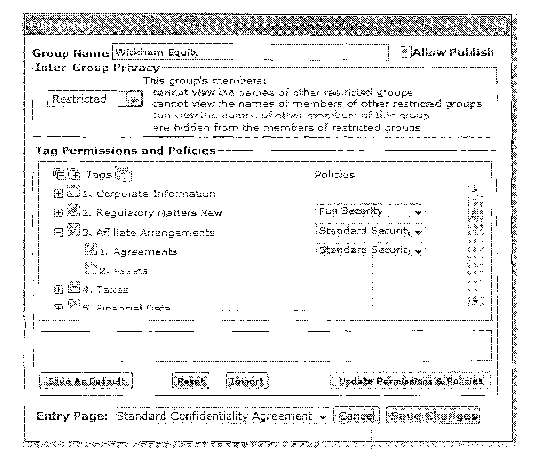 System and process for hierarchical tagging with permissions