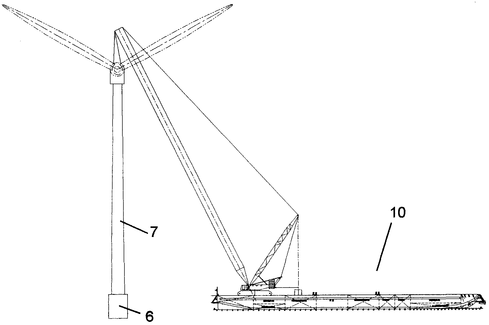 Rabbit ear type assembling and mounting process for offshore wind driven generation units