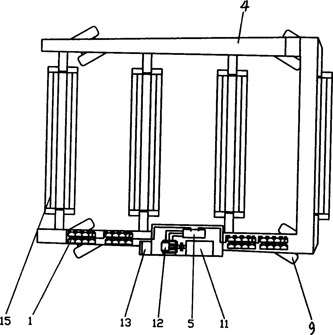 Mixing dynamic gate type machine with electrical driving tires for hoisting ship