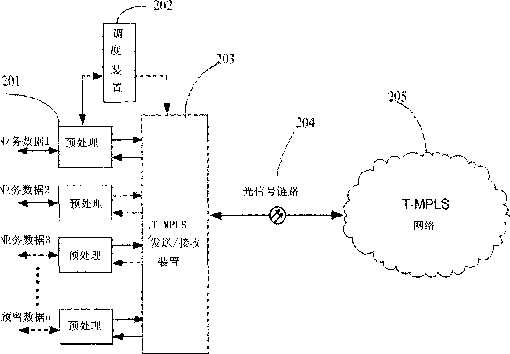 Implementation method for T-MPLS optical transmission network multi-service node