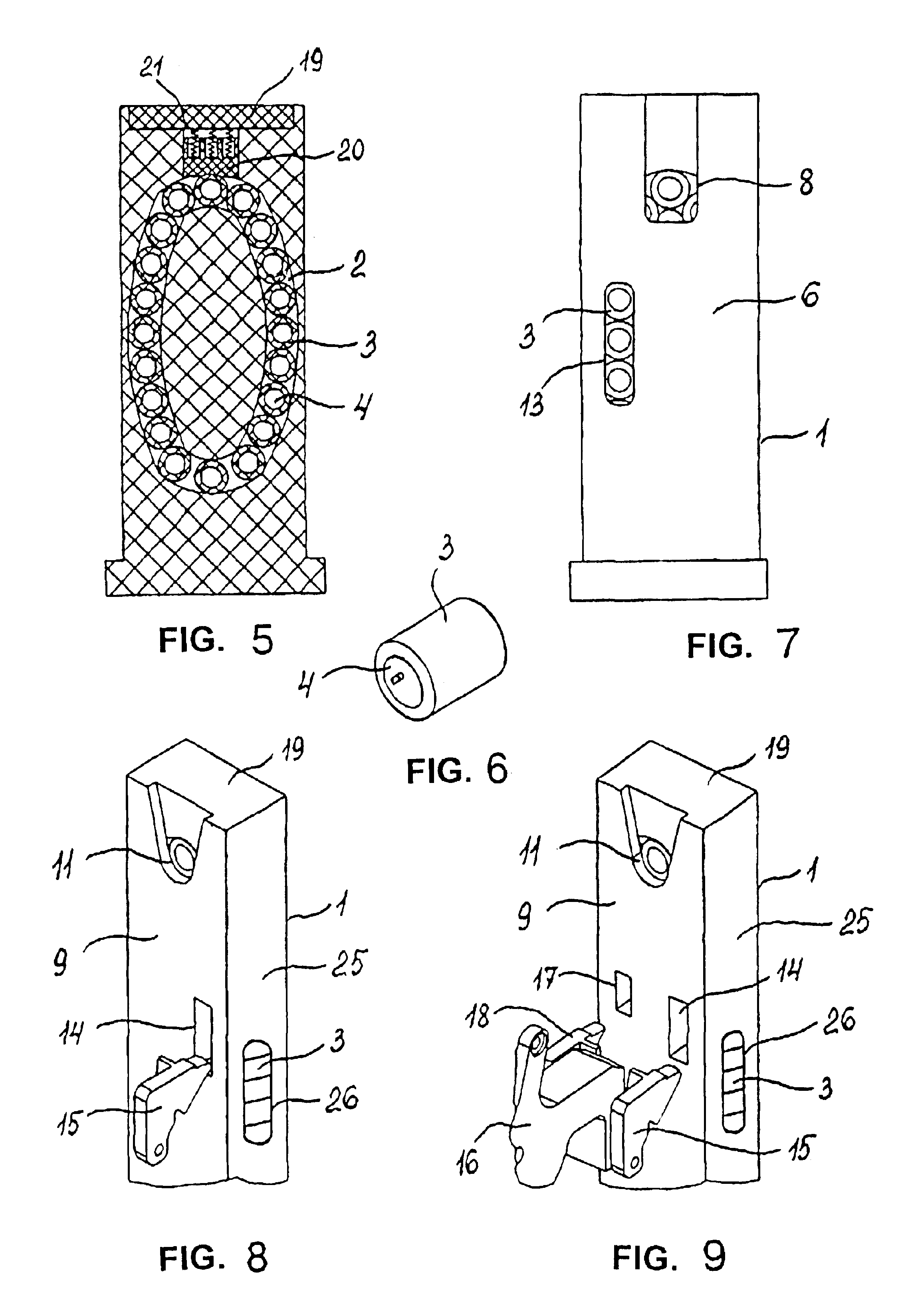 Magazine for bullet pneumatic arms and case for said bullet magazine of a pneumatic arm