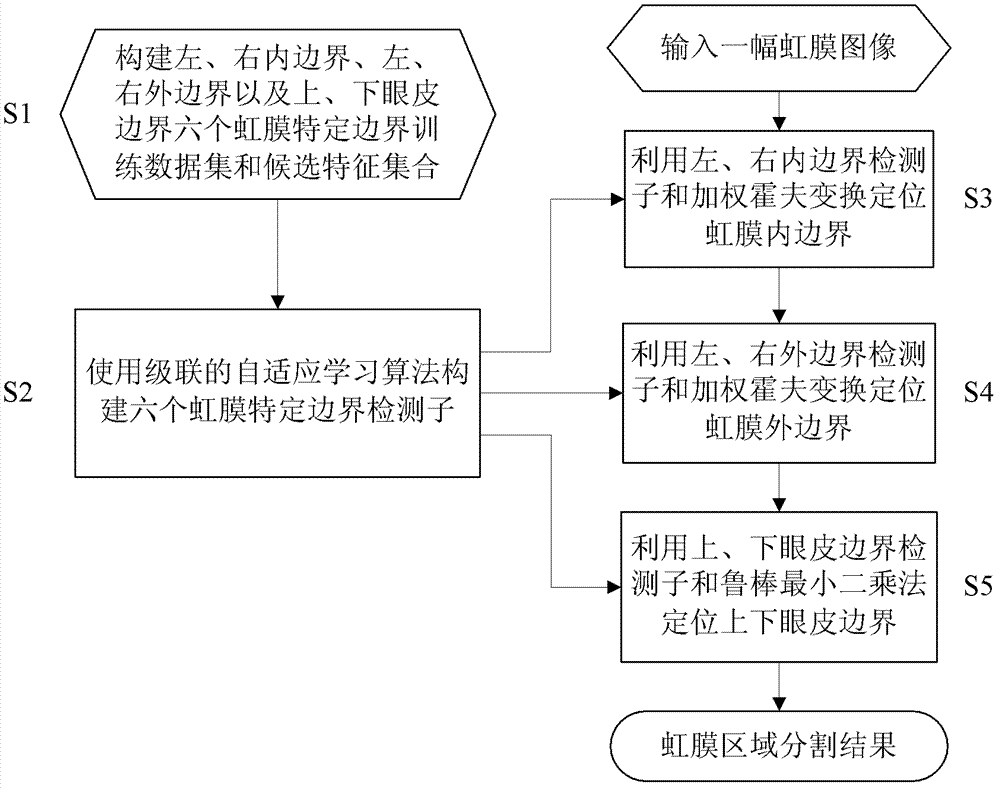 Robust iris region segmentation method based on specific boundary detectors