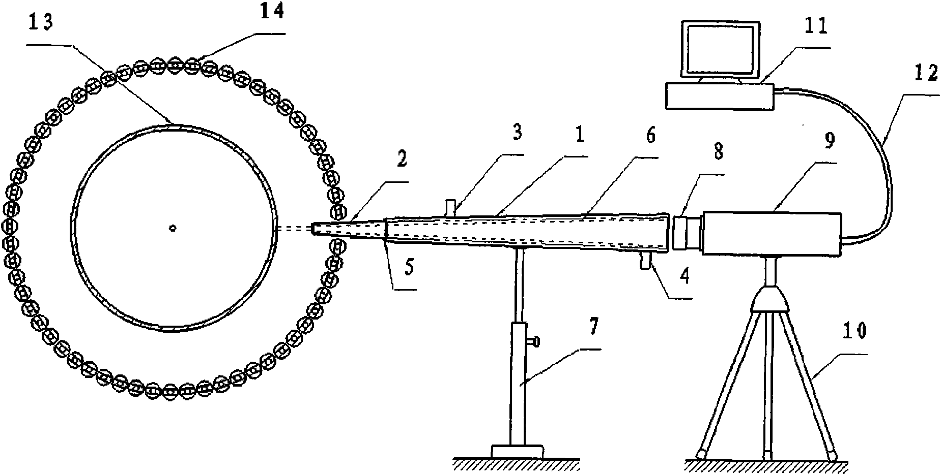 Projectile body front surface temperature non-contact infrared measuring device of missile high-temperature pneumatic thermal test