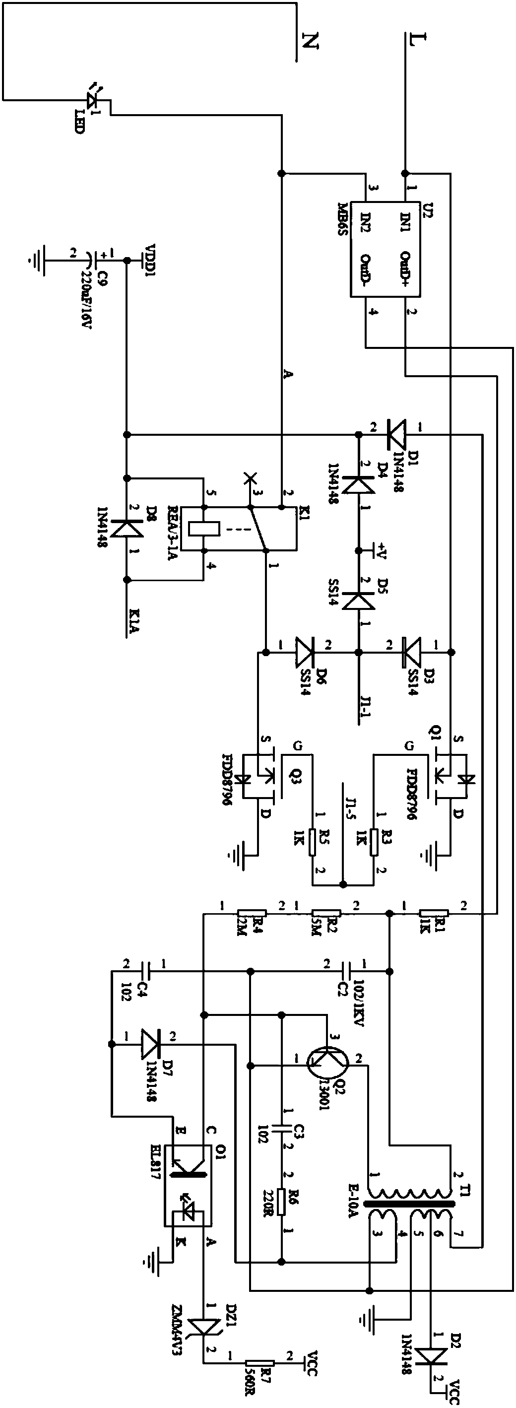 A one-way single live wire switch