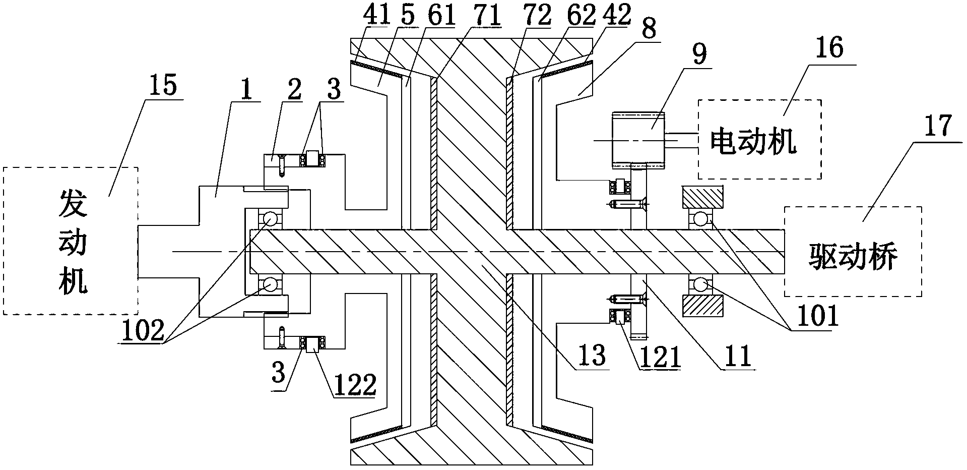 Hybrid electric vehicle power system based on magnetic transmission