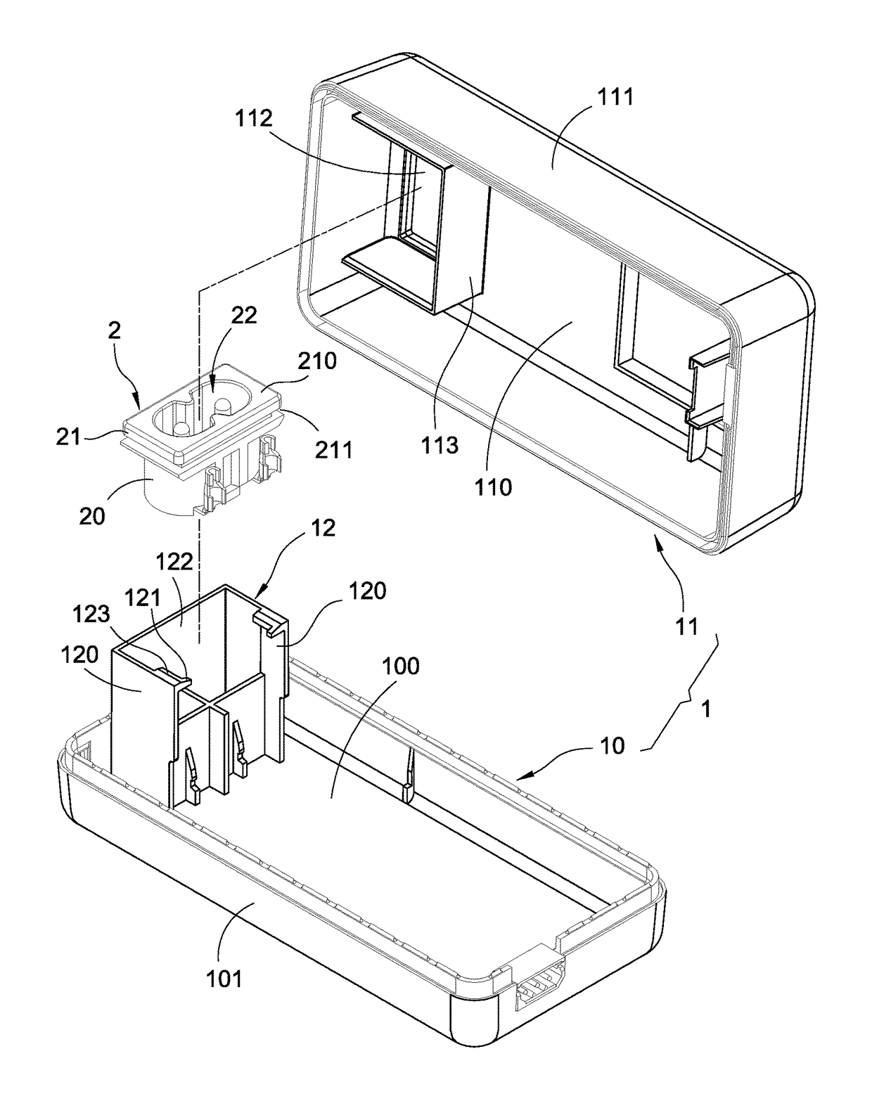 Adapter casing module for installing a power socket