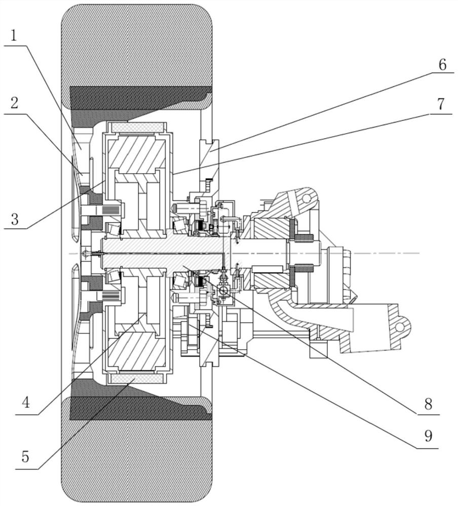 Outer rotor hub motor driven automobile tire online self-inflating and deflating system