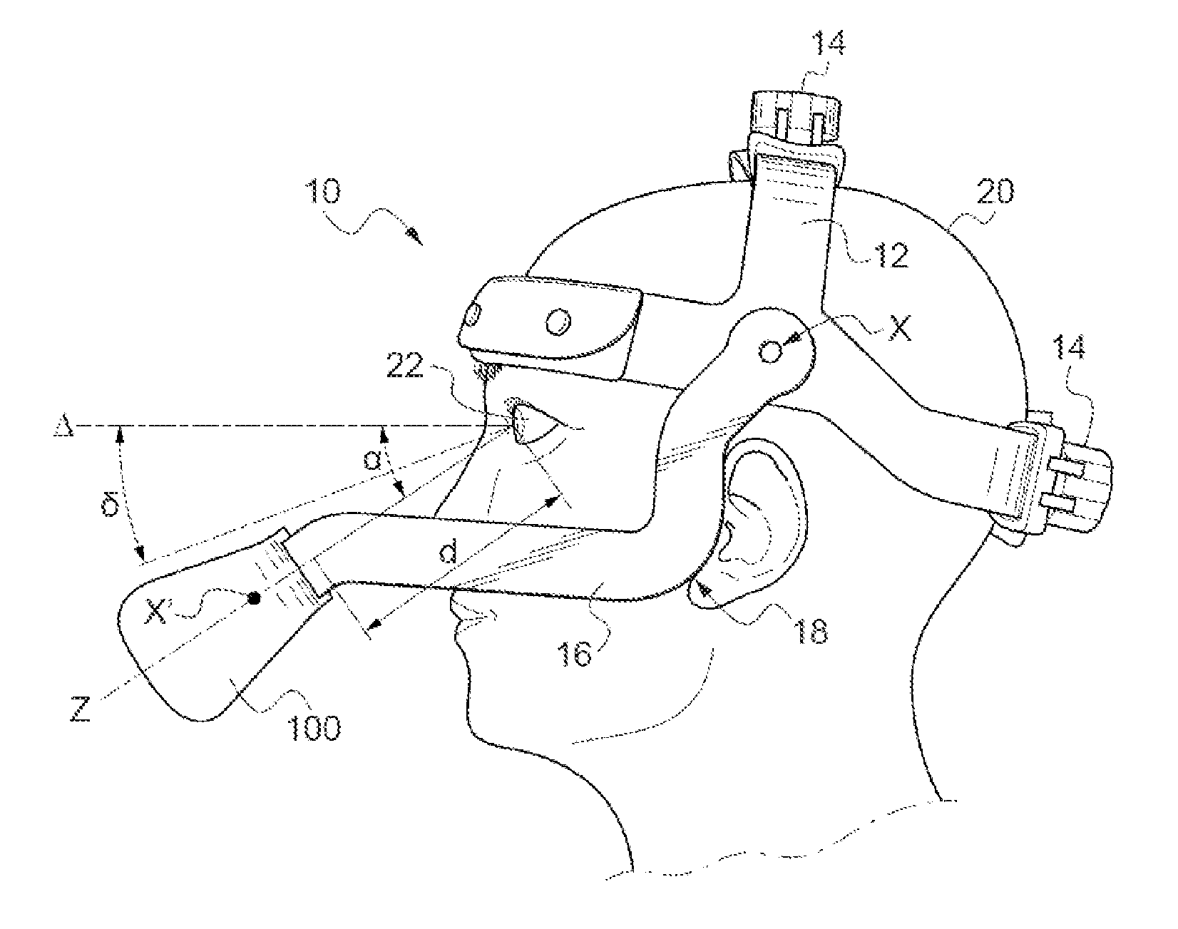 Optical system for following ocular movements and associated support device