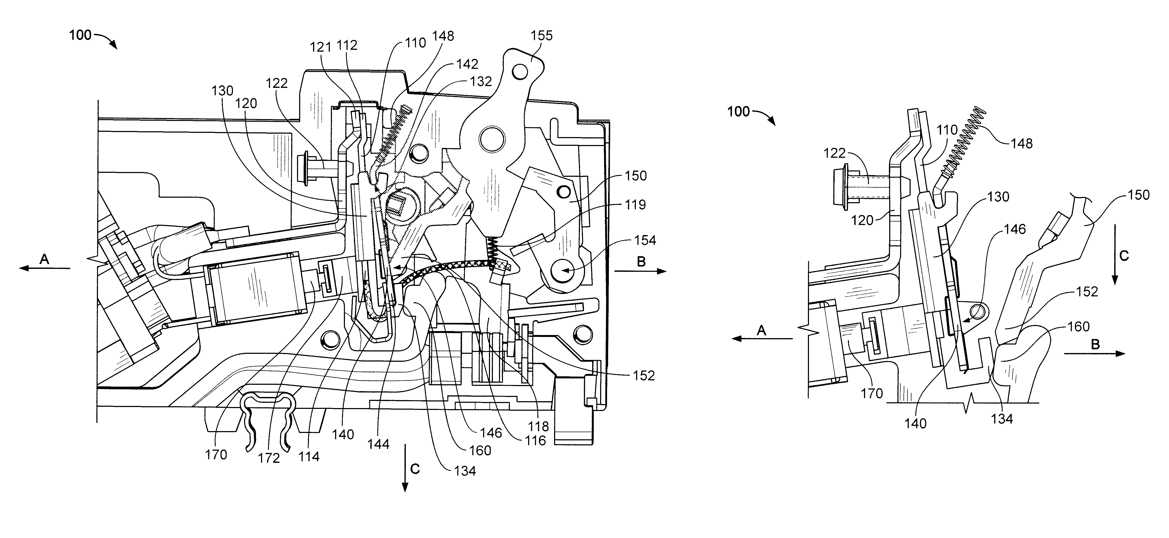 Circuit breaker having reduced auxiliary trip requirements