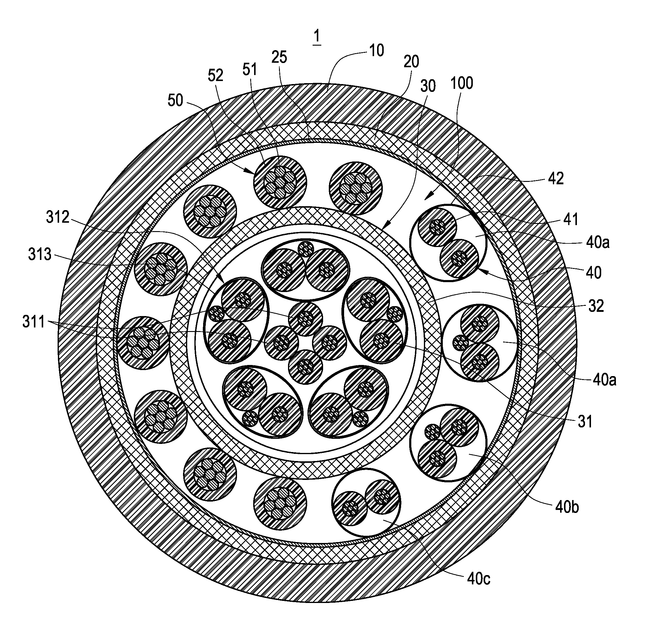 Cable for integrated data transmission and power supply