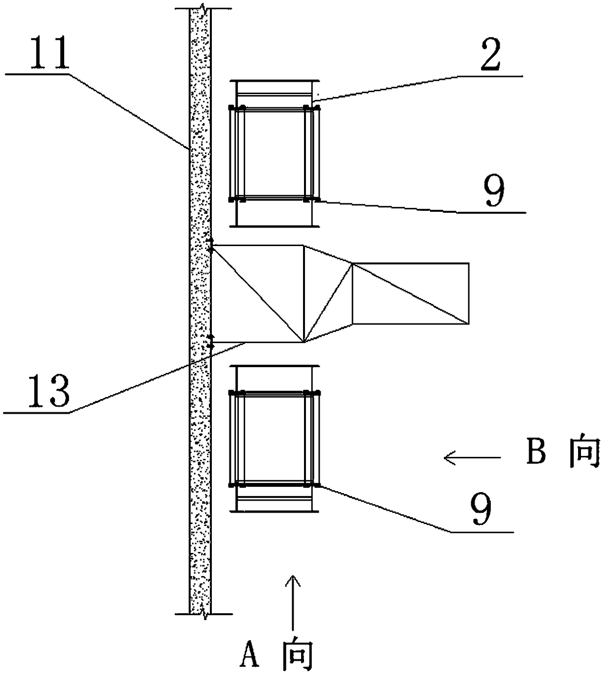 Construction elevator wall-attached frame mounting platform attached to steel platform formwork and method