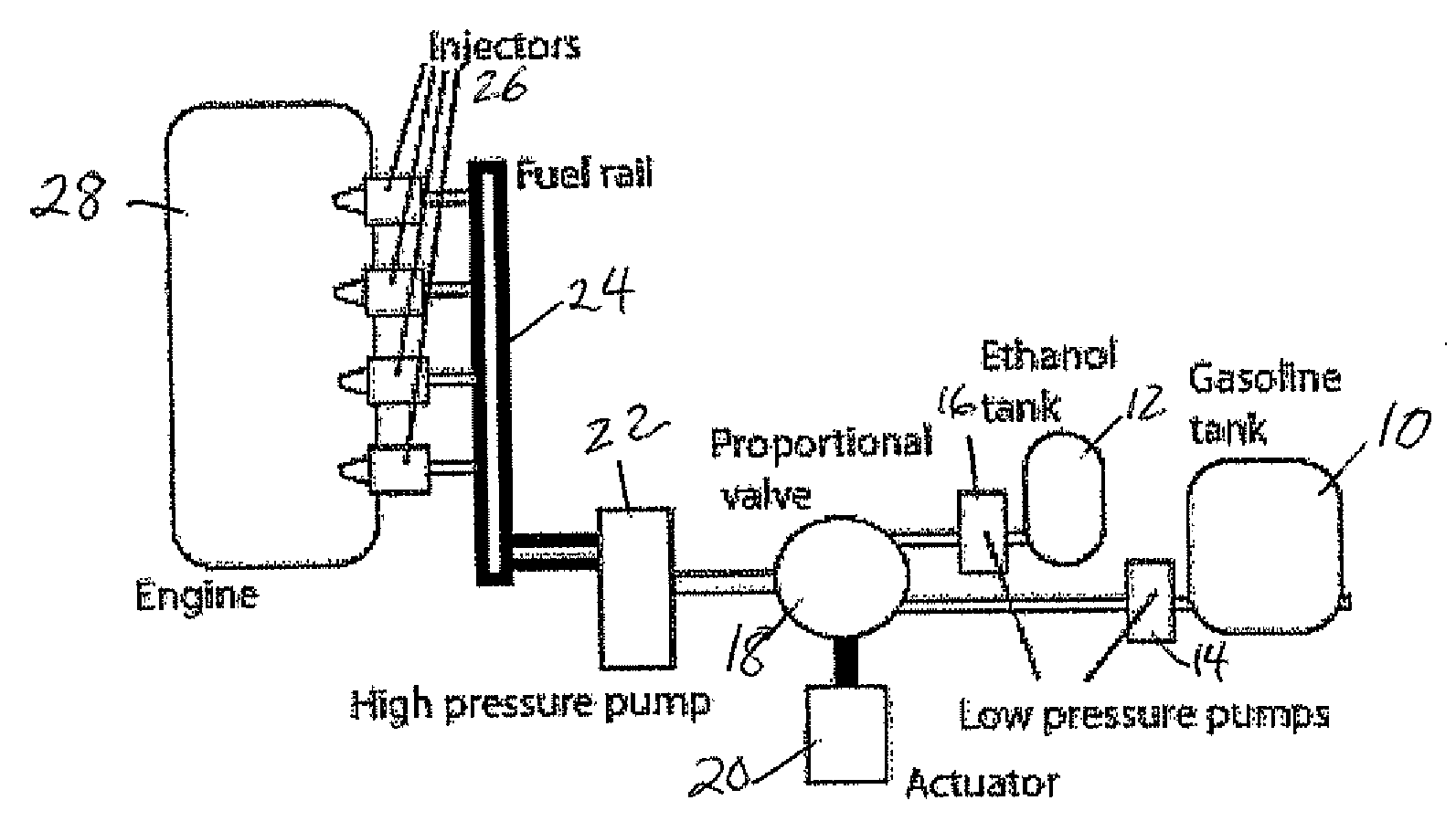 Single nozzle direct injection system for rapidly variable gasoline/Anti-knock agent mixtures