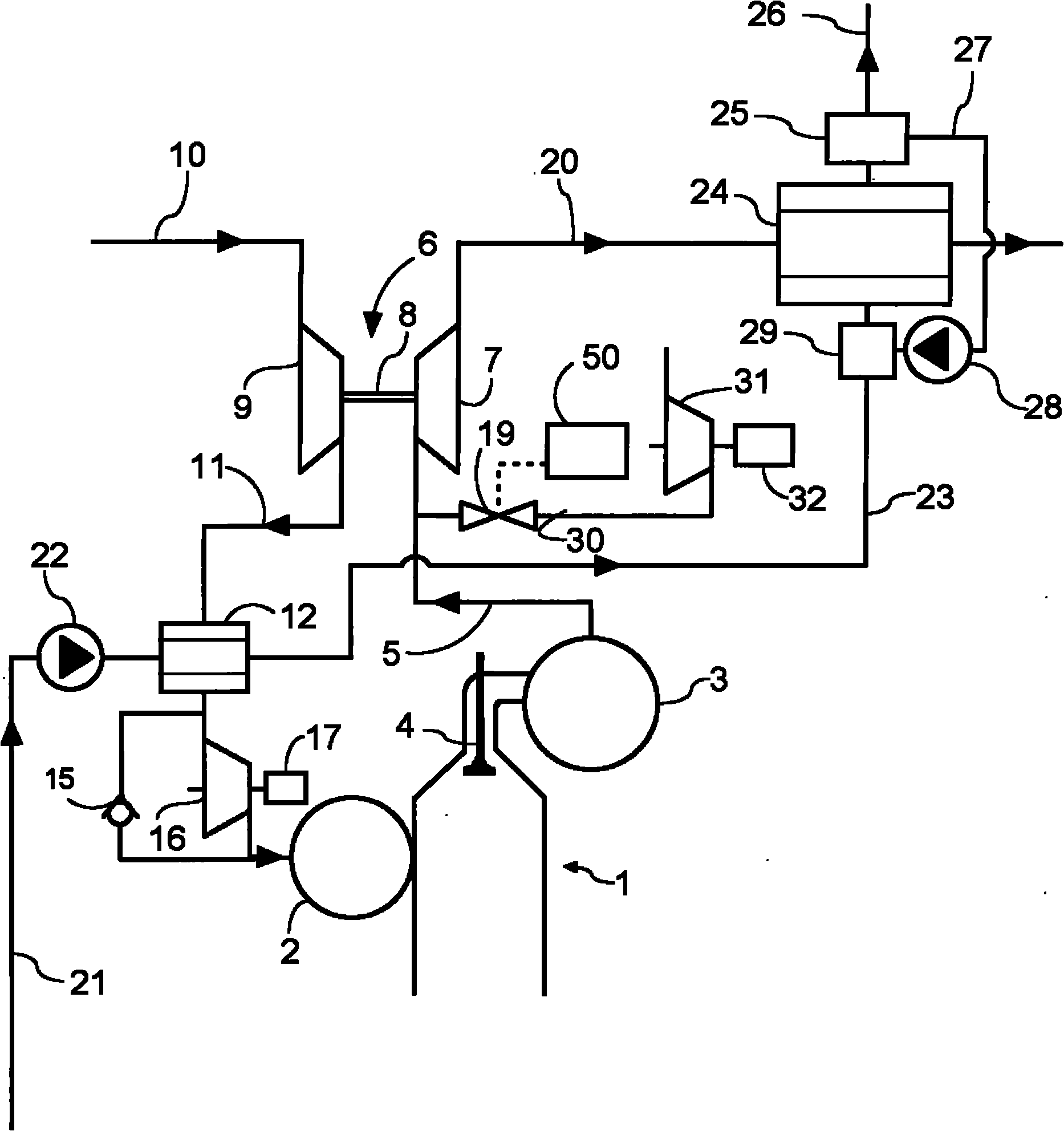 Large two-stroke diesel engine with exhaust gas scrubber