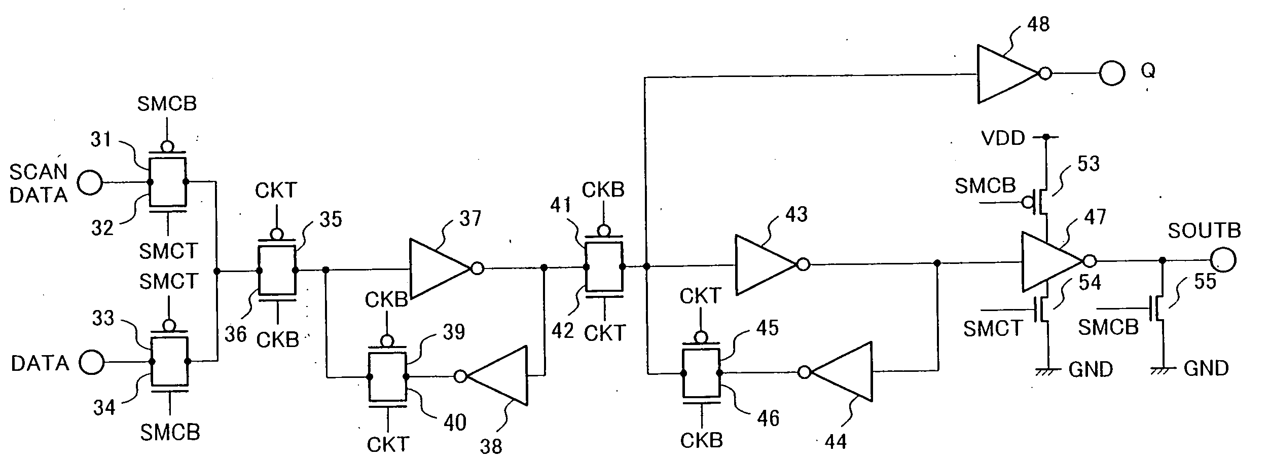 Electronic circuit and integrated circuit including scan testing circuit, and power consumption reducing method used for integrated circuit