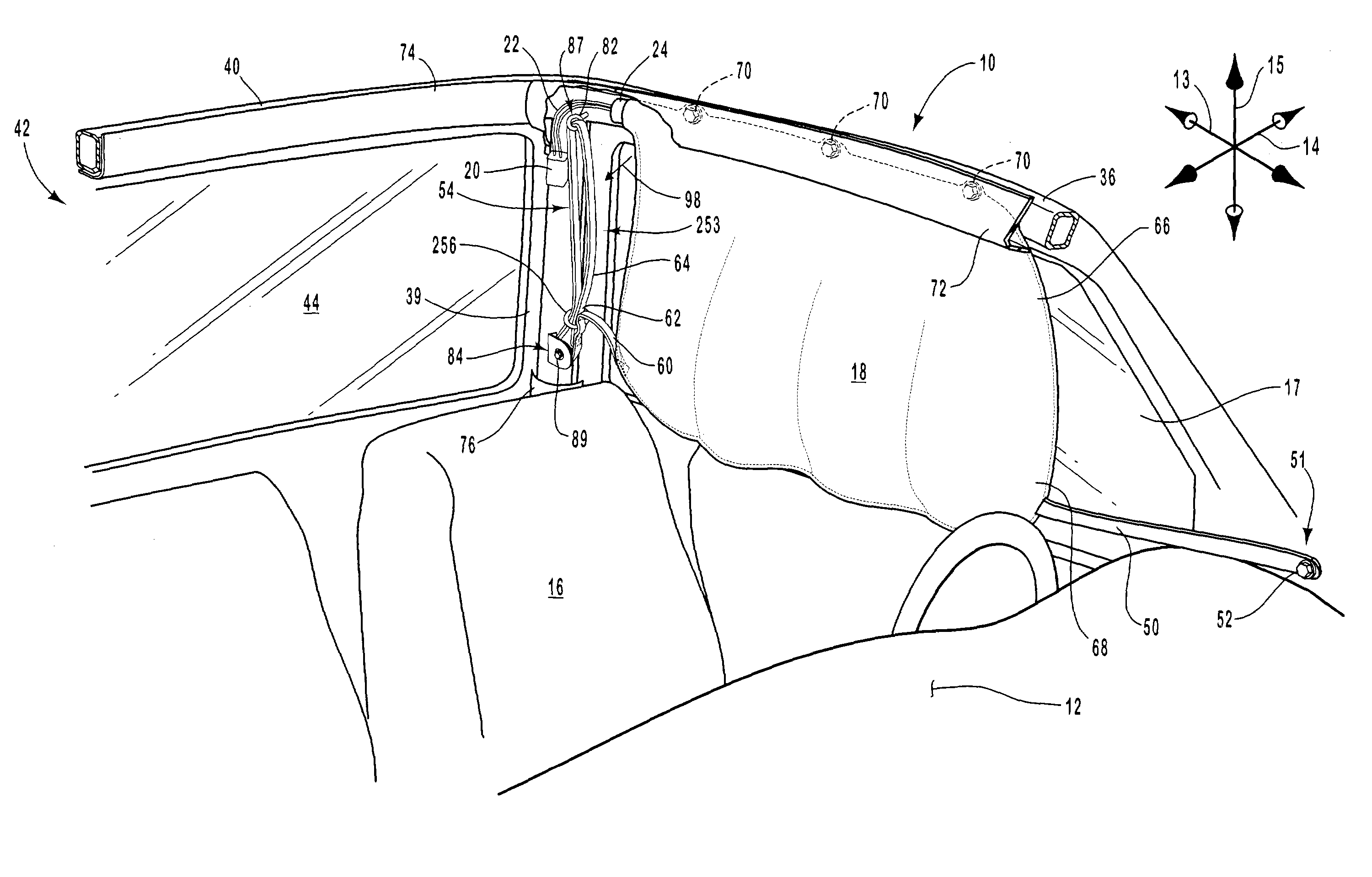 Compact tethering system and method for an inflatable curtain