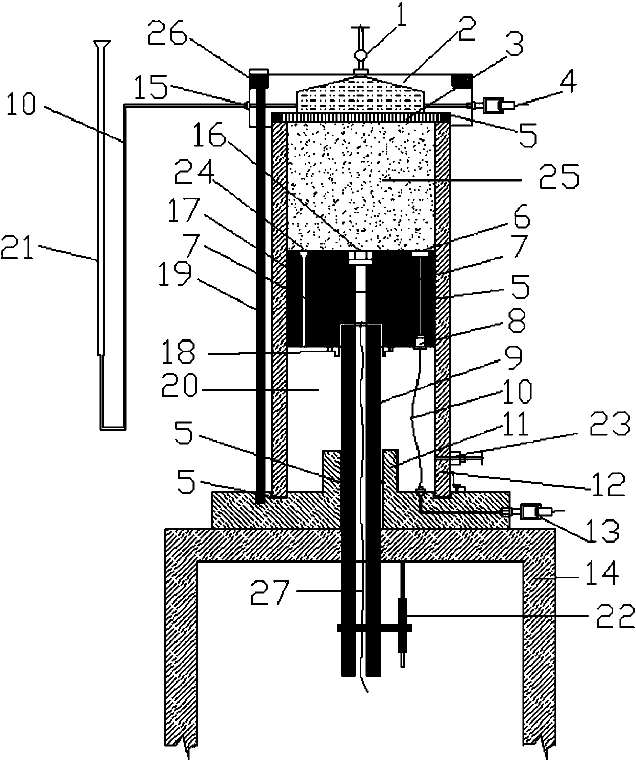 Gas-containing soil consolidation test device and test method