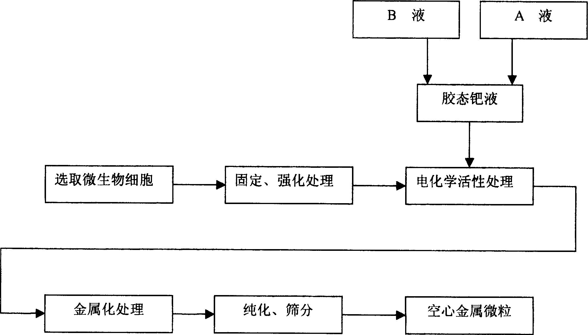 Hollow metal particle with microbe cell template and its preparation process