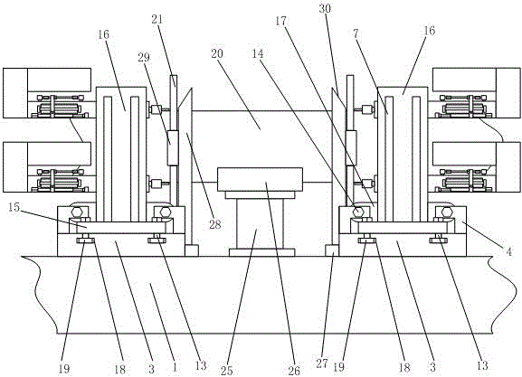 Three-hole one-time equilibrium drilling device for solar mirror bracket