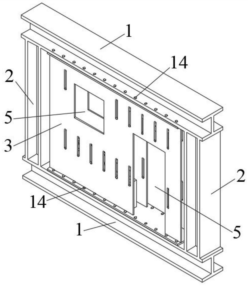 Prefabricated composite energy-dissipating steel beam-column structure capable of multi-stage vibration reduction and secondary displacement amplification