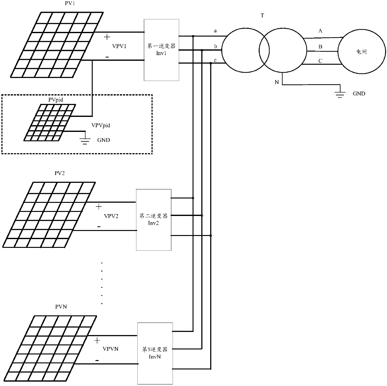 Device for lowering potential induction decay