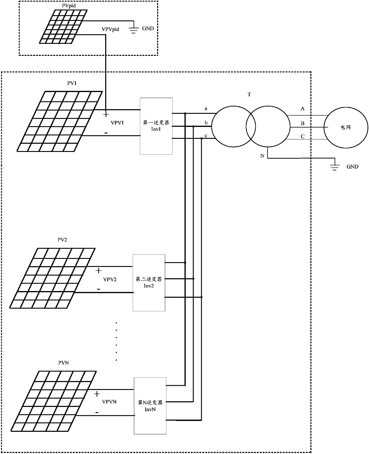 Device for lowering potential induction decay