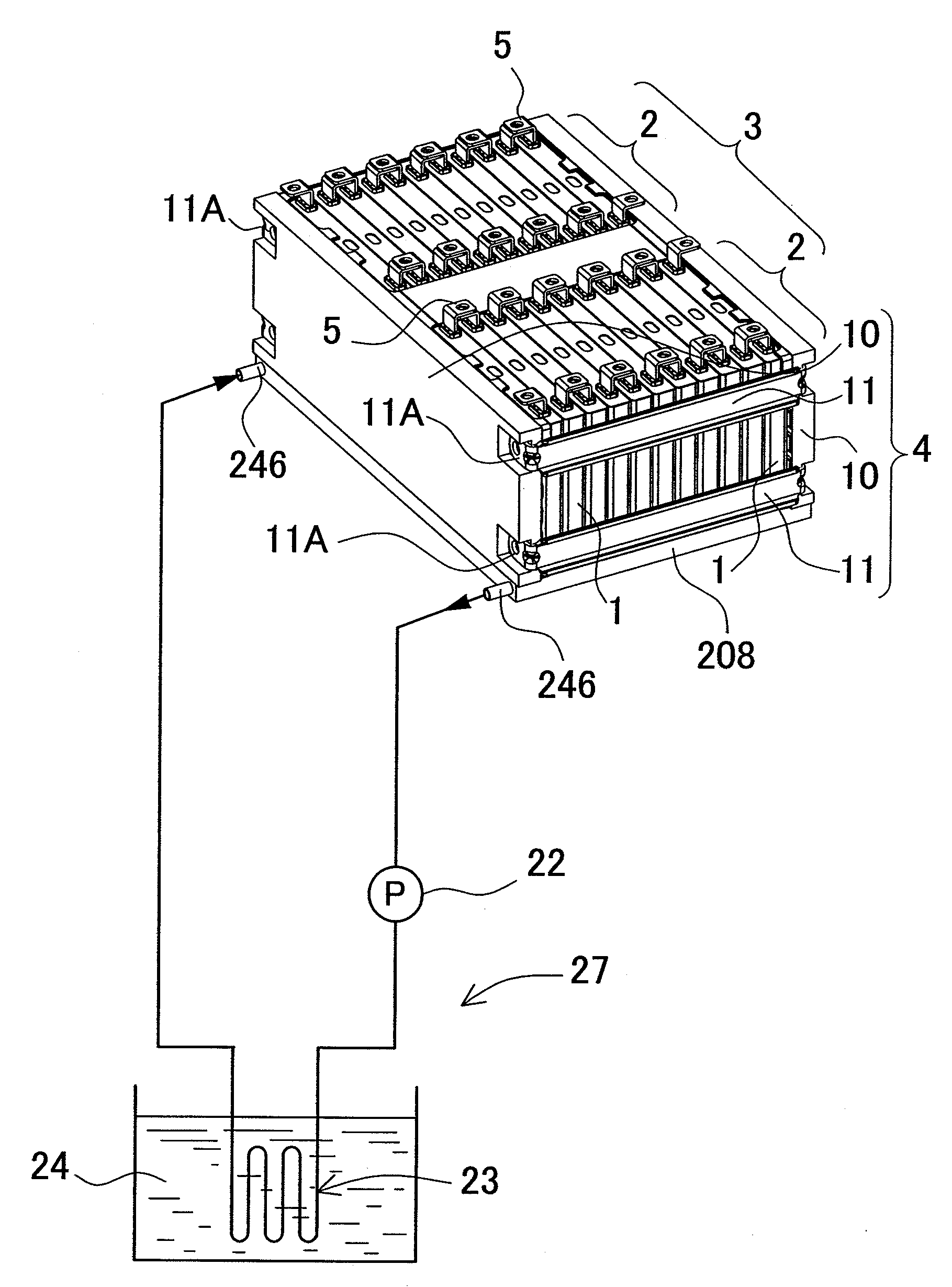 Battery system with battery cells arranged in array alignment