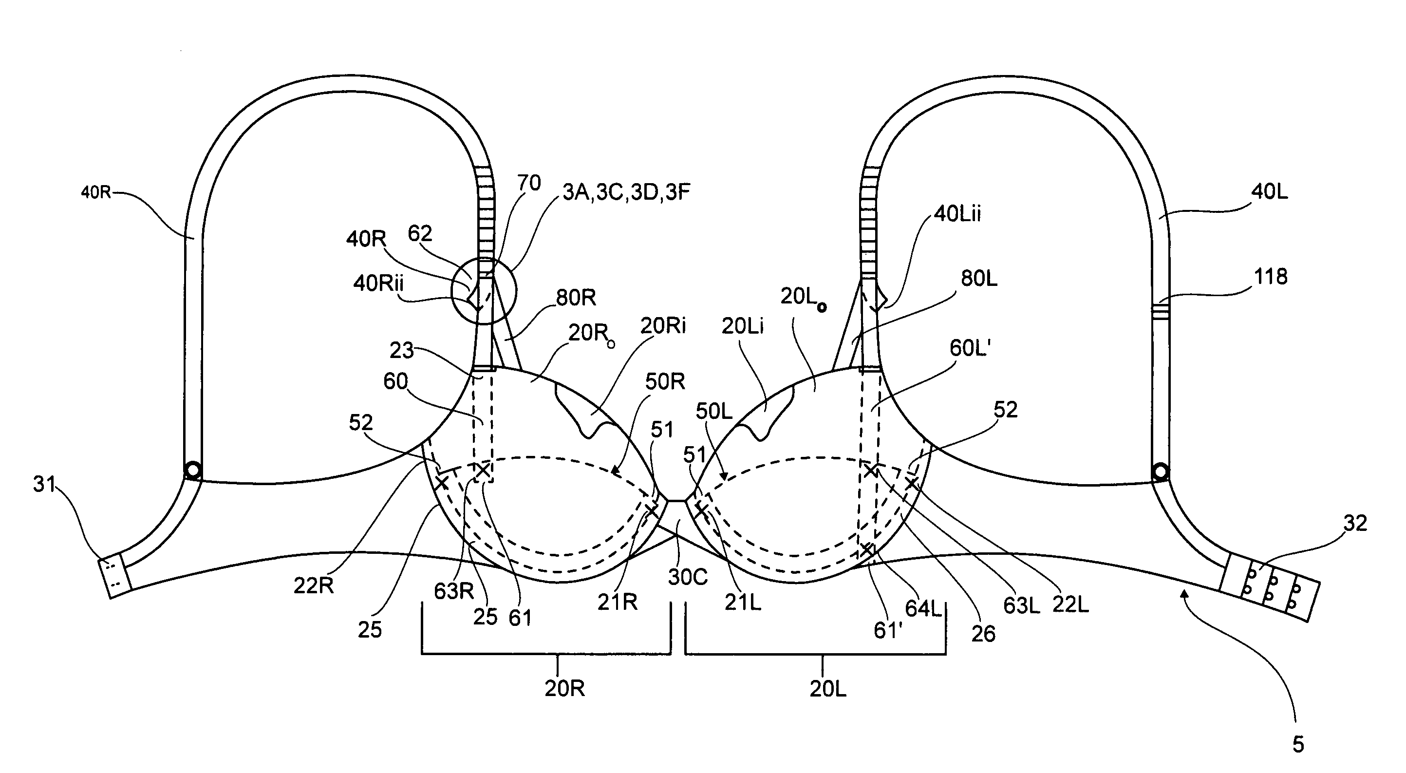 Brassiere configured to smoothly transition between at least two support/lift positions