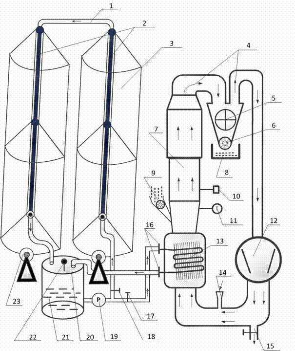 Diameter-changing tube type air flow tobacco shred drying device based on groove type light gathering solar energy