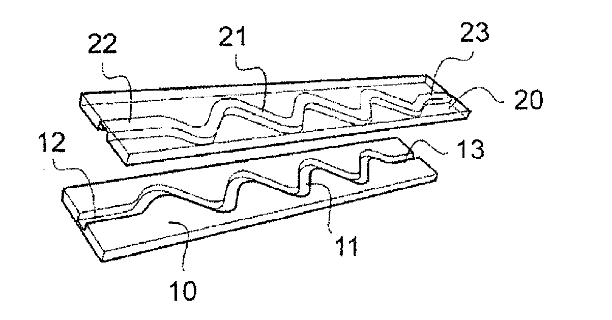 Heat-exchanger module with improved heat exchange and compactness, use with liquid metal and gas