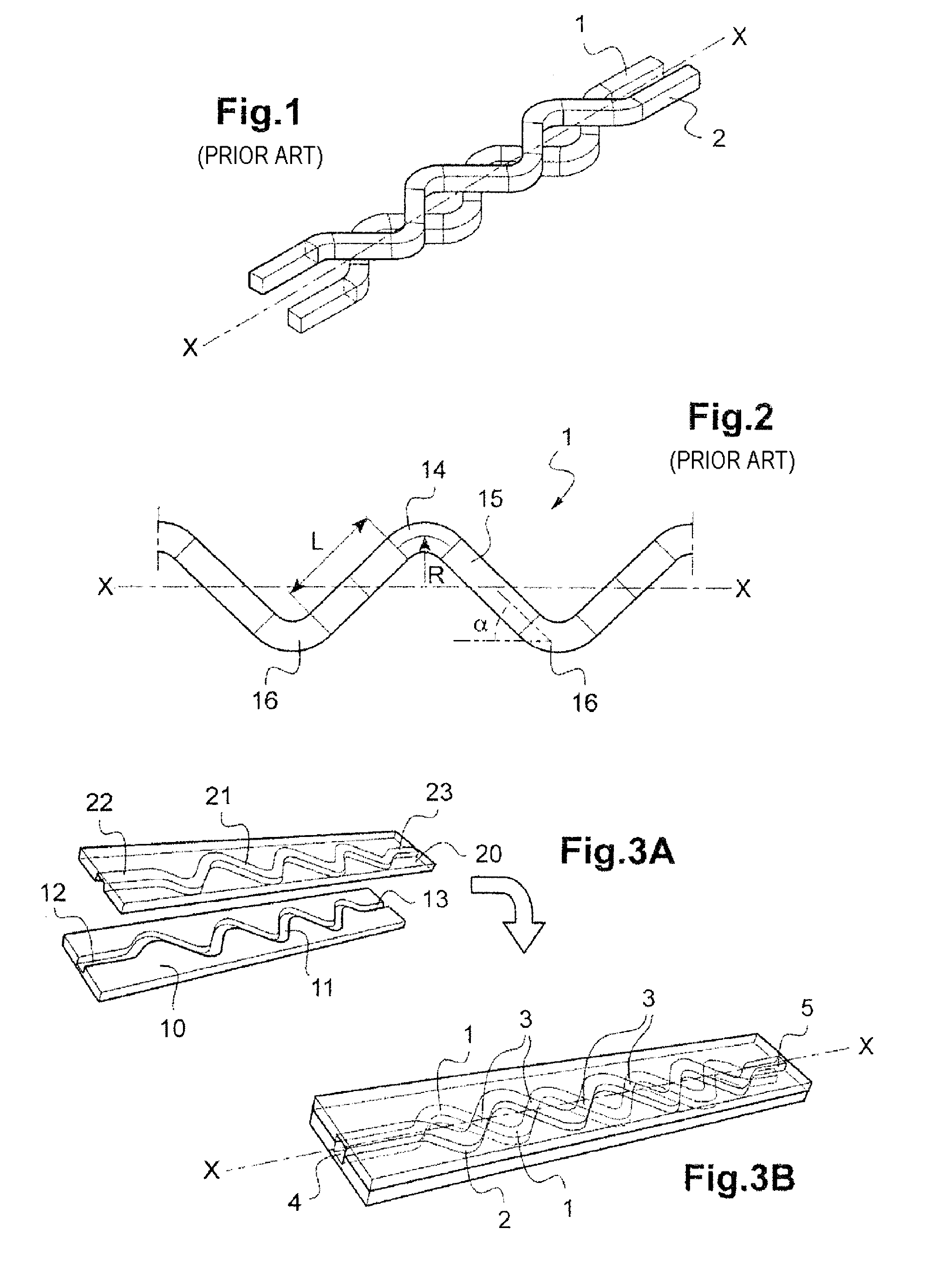 Heat-exchanger module with improved heat exchange and compactness, use with liquid metal and gas