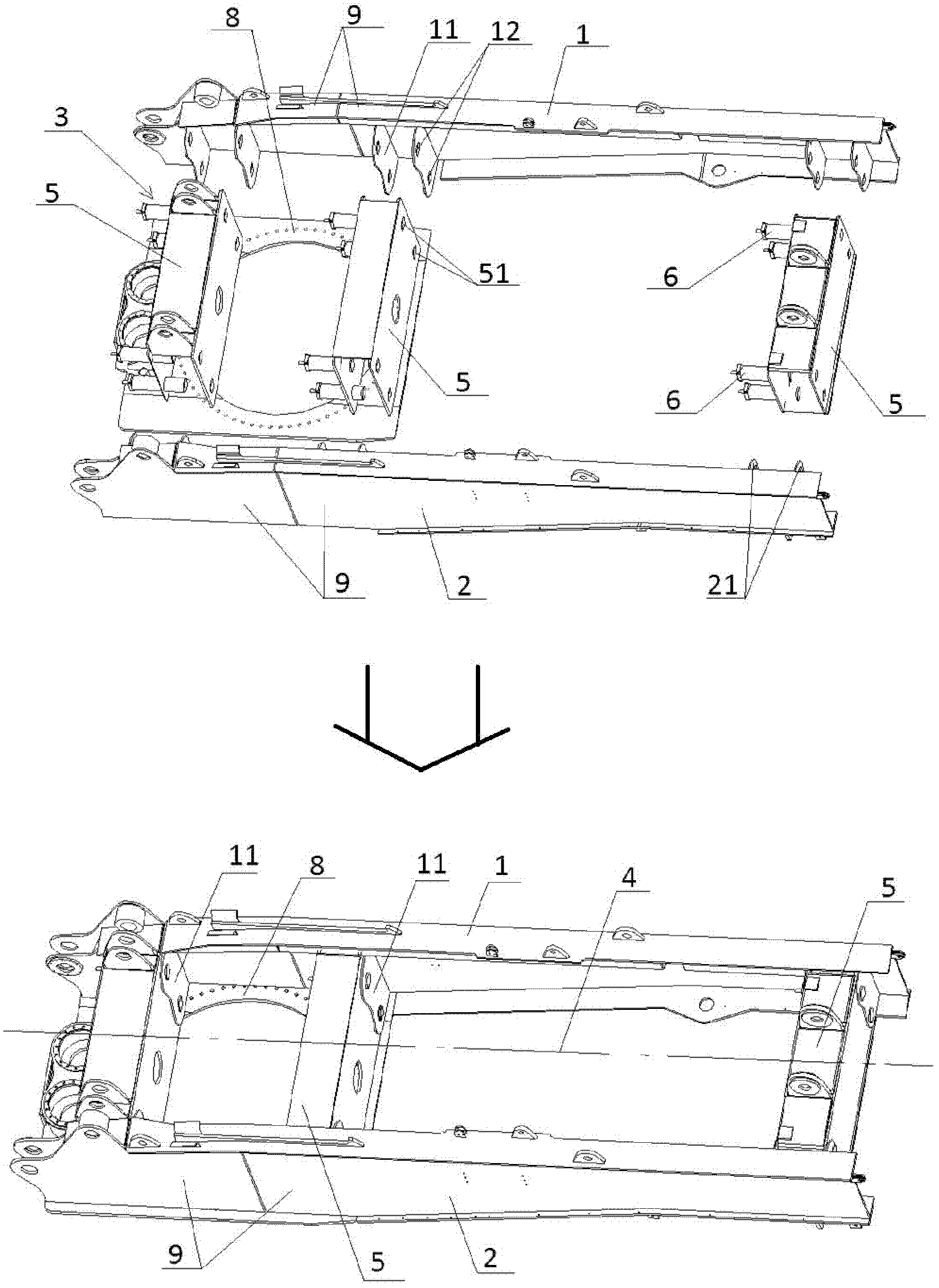 Rotary table main body structure and crane provided with same