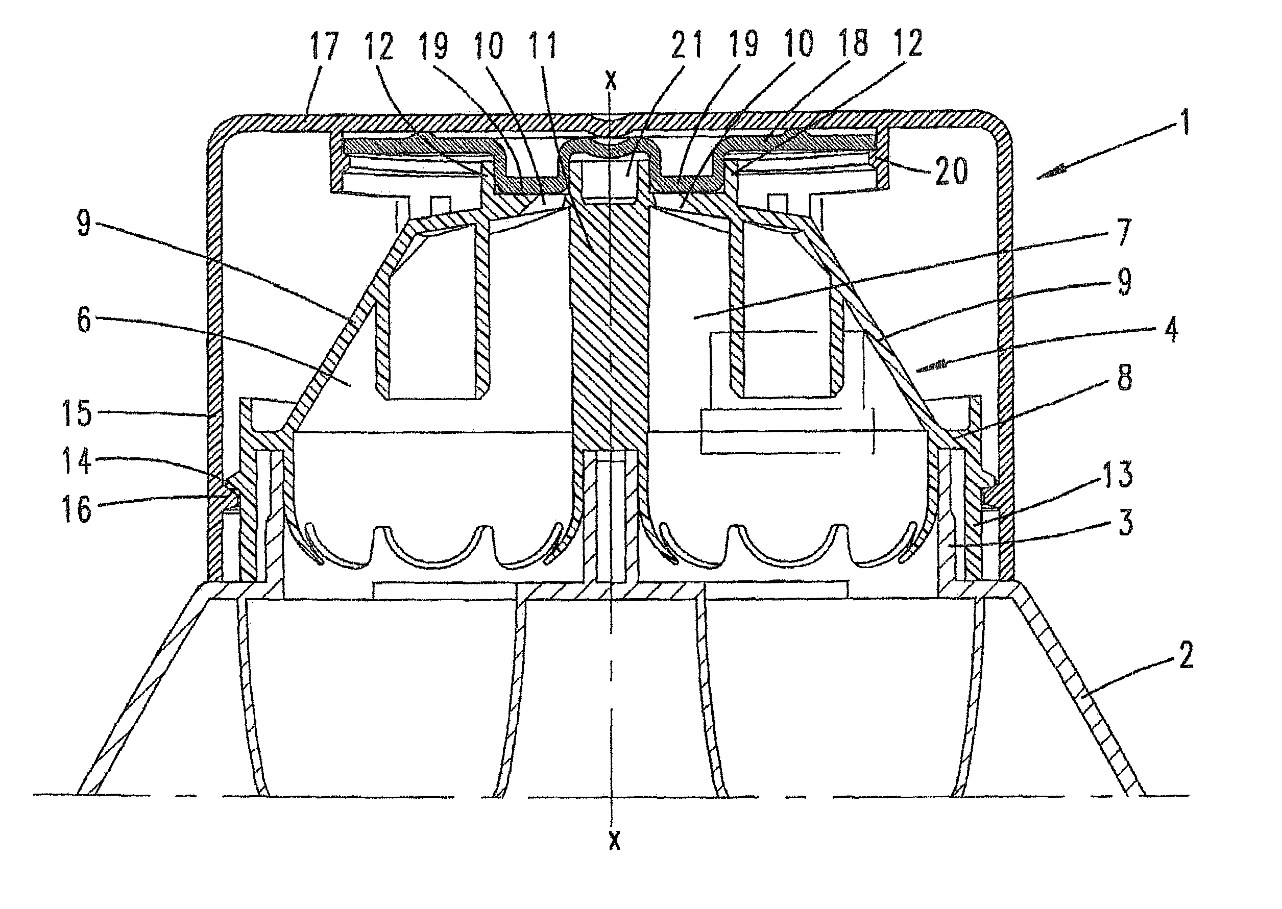 Closure cap for closing non-rotationally symmetrical or eccentric mouthpiece openings of bottle containers