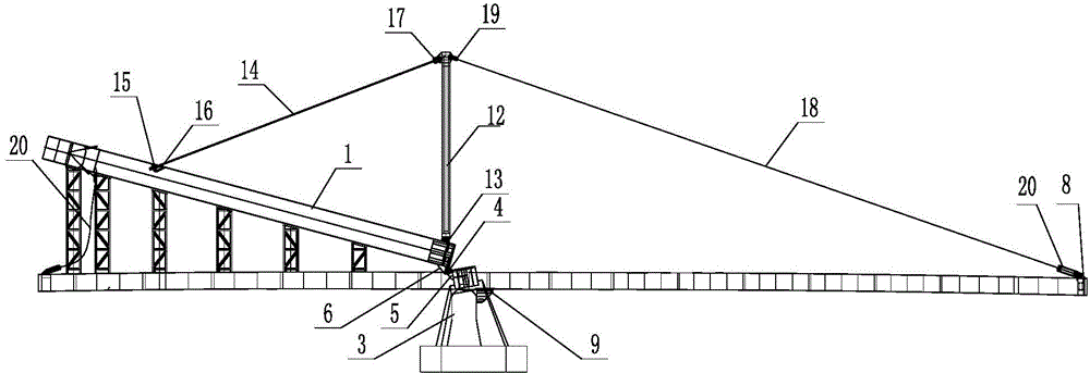 Bi-directional traction vertical rotation construction device for cable-stayed bridge steel arch tower