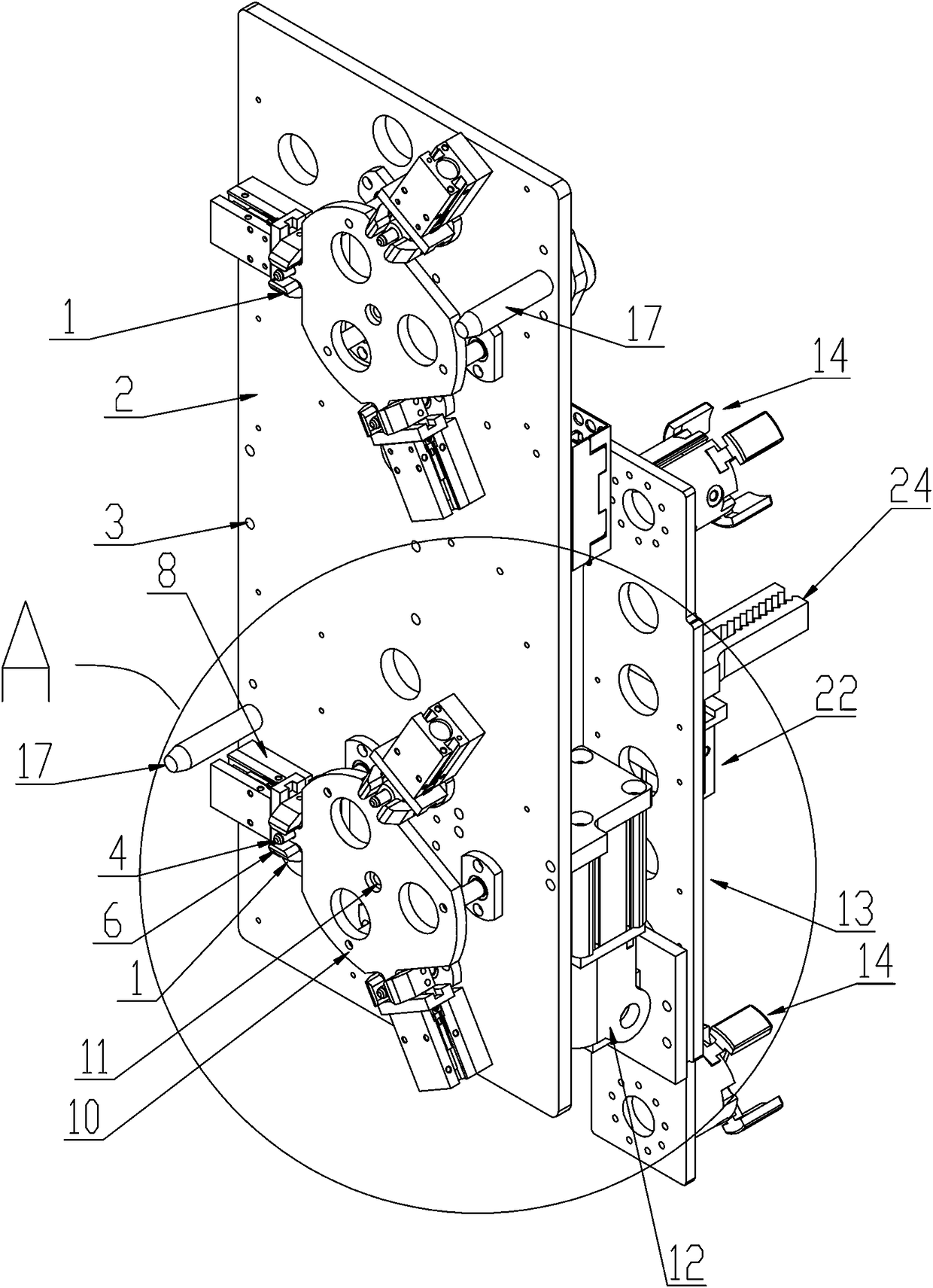 Positioning inserting and overturning removing jig for hexagonal cap