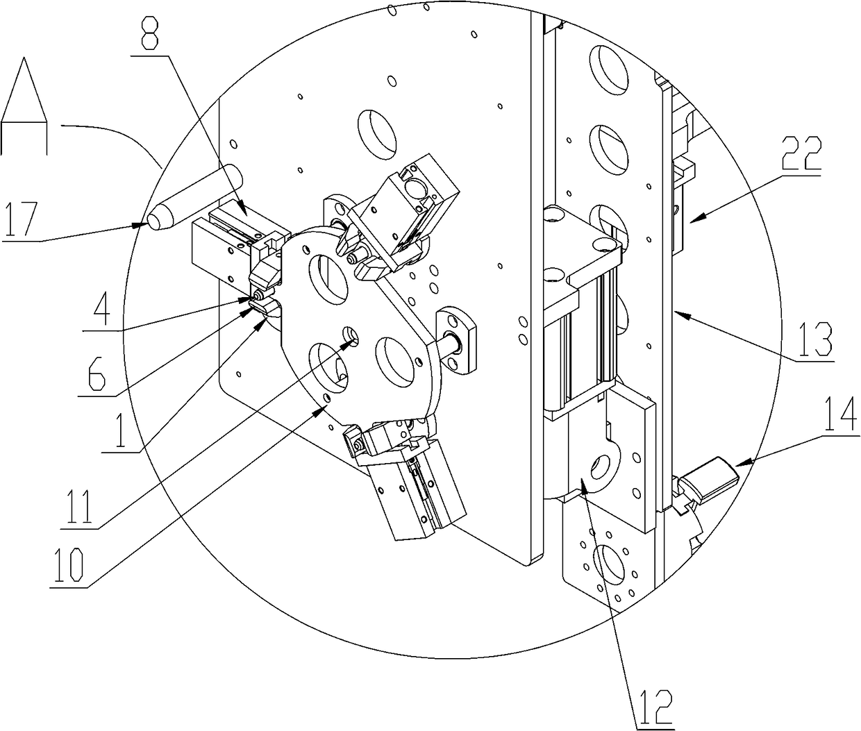 Positioning inserting and overturning removing jig for hexagonal cap