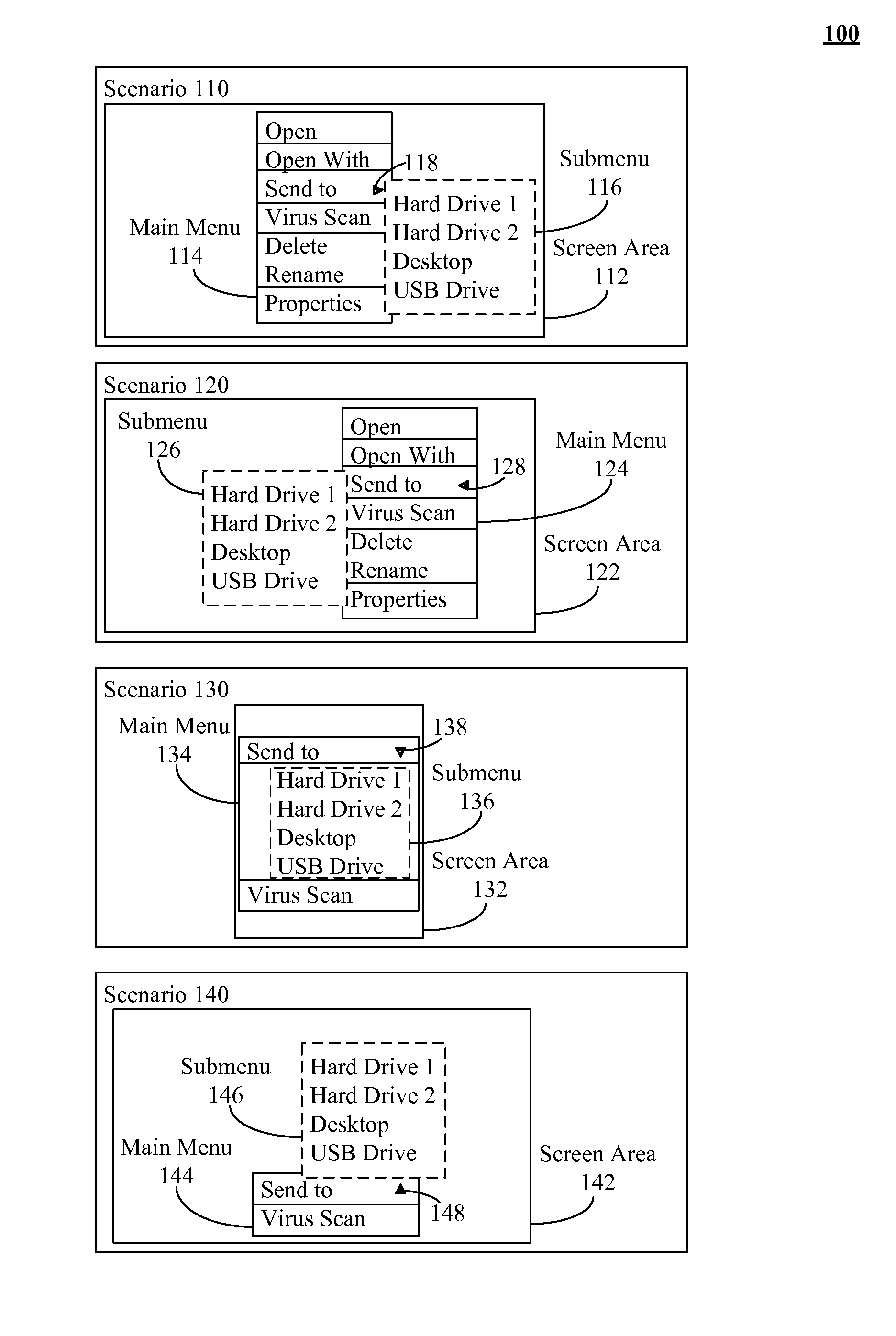 Providing suitable menu position indicators that predict menu placement of menus having variable positions depending on an availability of display space