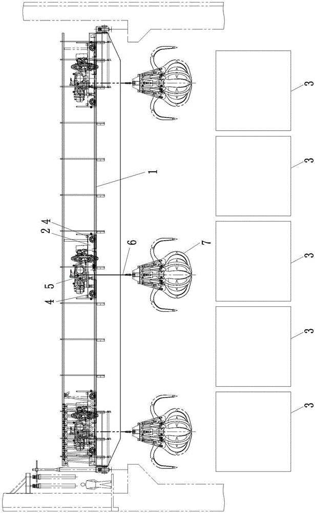 Bridge grabbing crane of trolley chain wheel positioning system with absolute value encoder