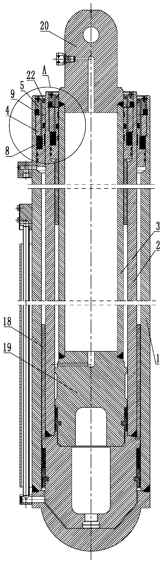 Novel sealing device for large-mining-height hydraulic support stand column cylinder opening