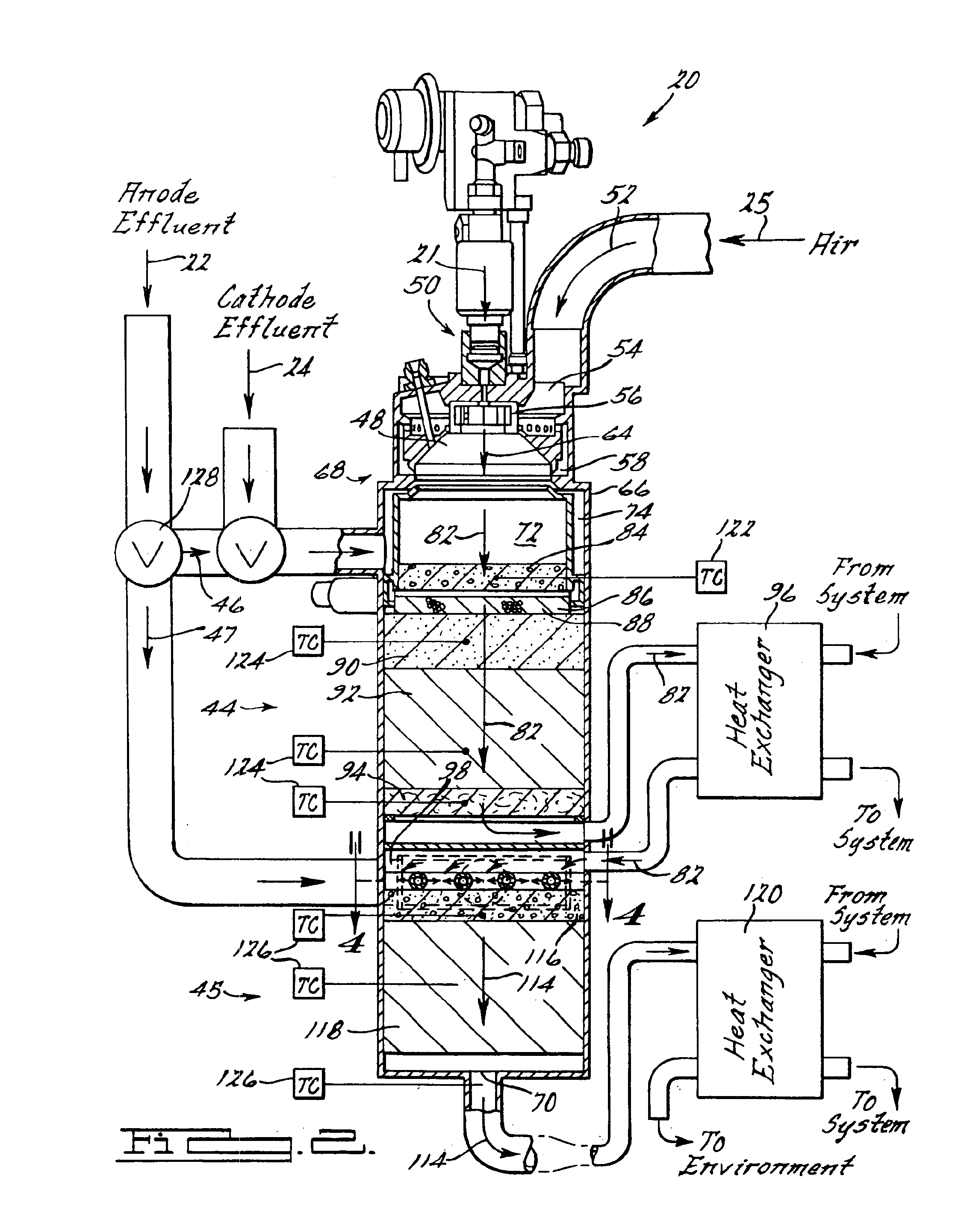 Multiple port catalytic combustion device and method of operating same