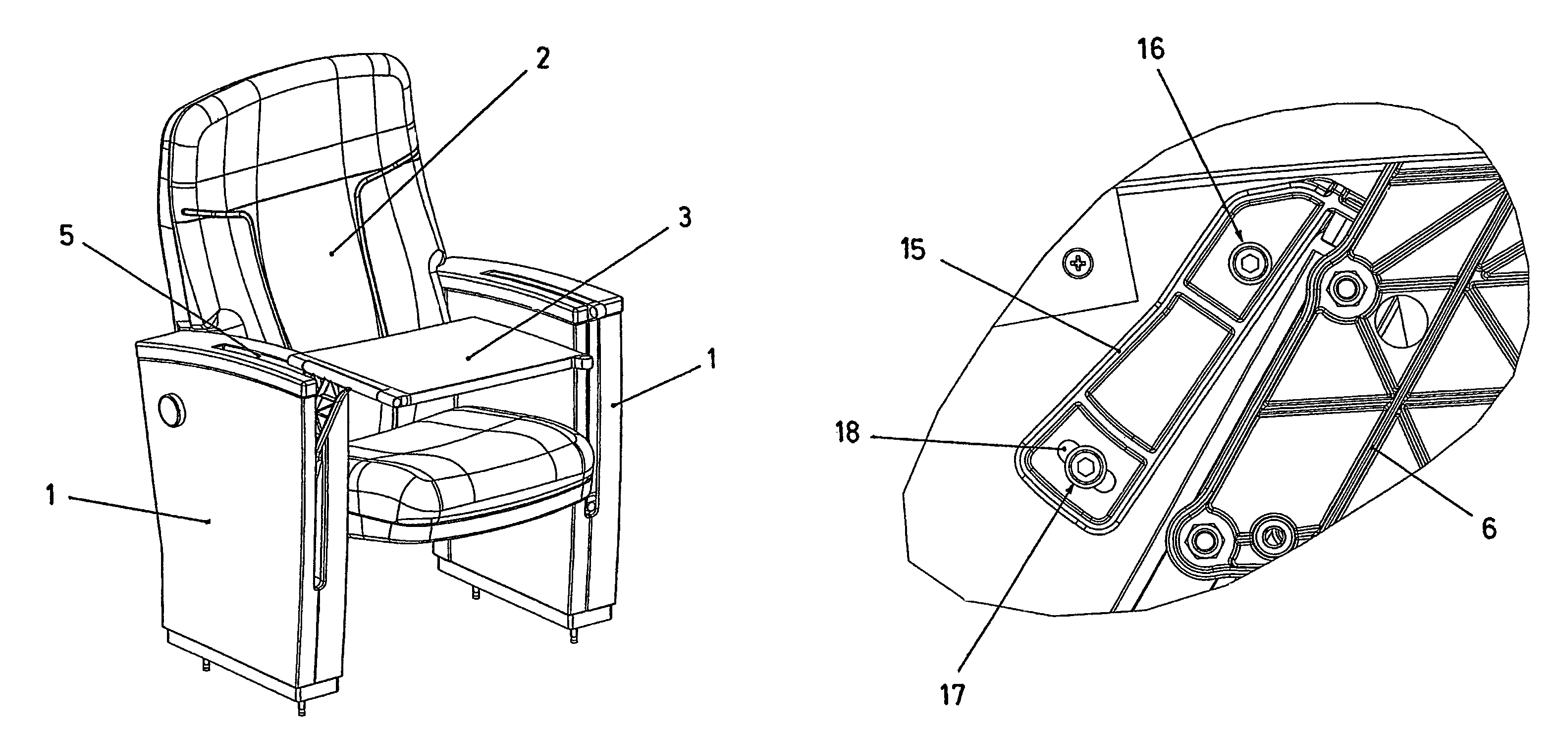 System for mounting writing tablets to armchairs