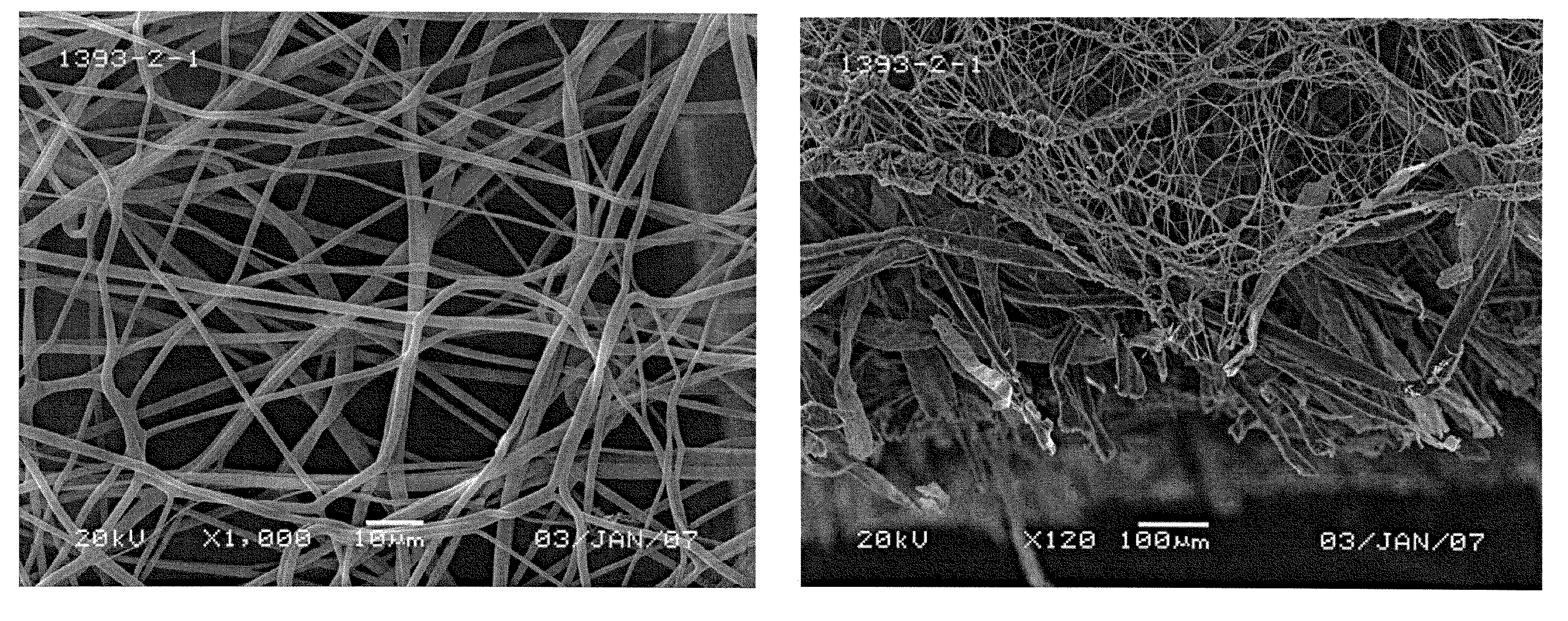 Superabsorbent-containing web that can act as a filter, absorbent, reactive layer or fuel fuse