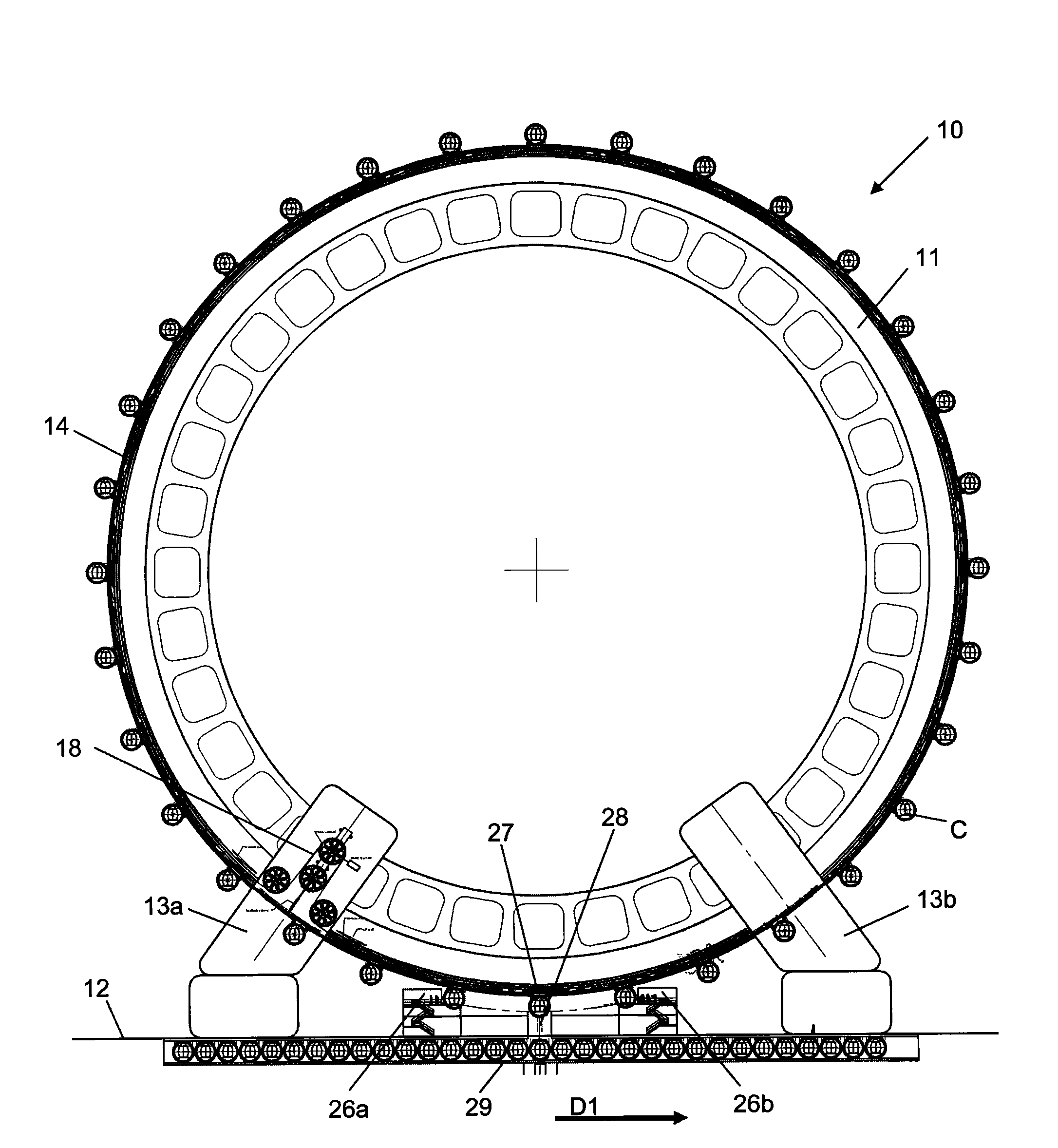 Amusement ride apparatus of ferris wheel type with suspendedgondola cars