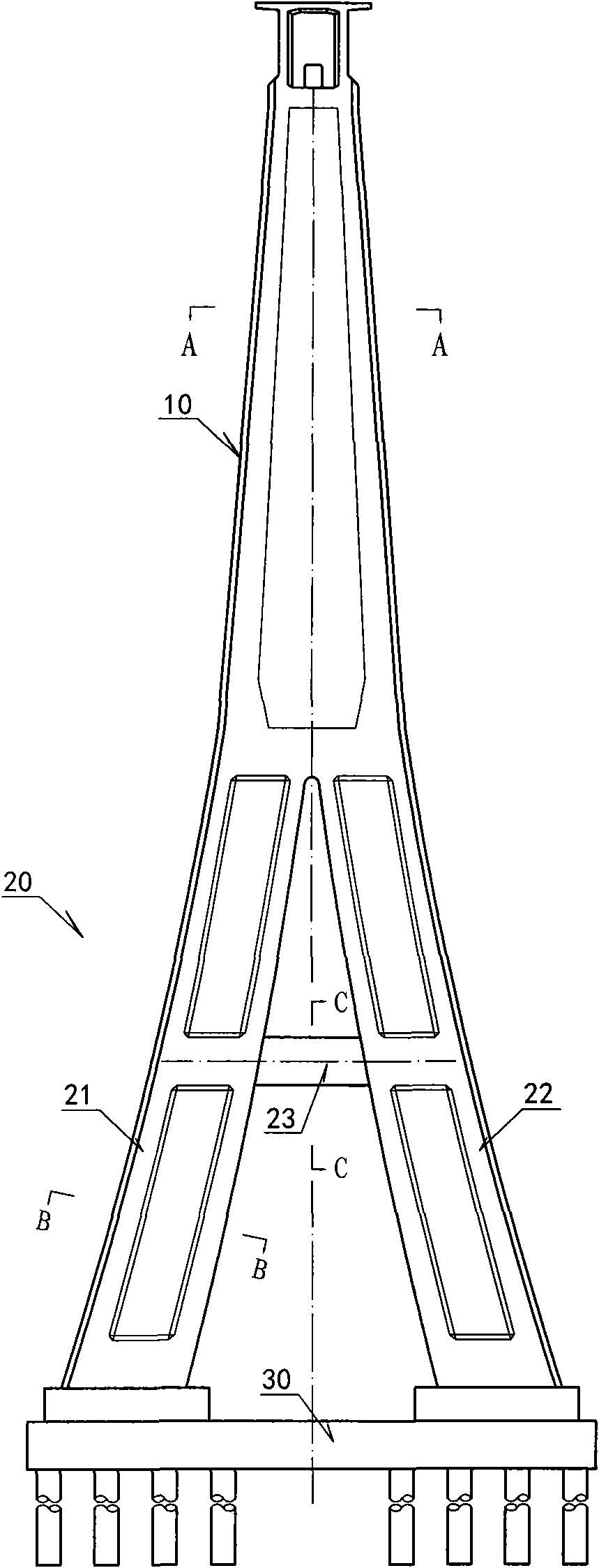 Ultrahigh hollow pier for long coupling and large span continuous structure bridge